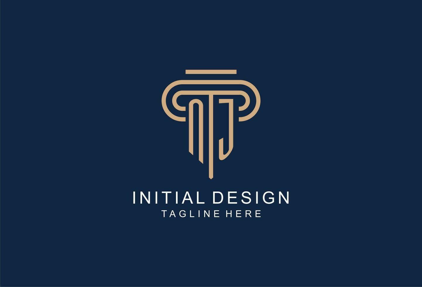 NJ initial pillar logo, elegant and luxury law firm logo vector