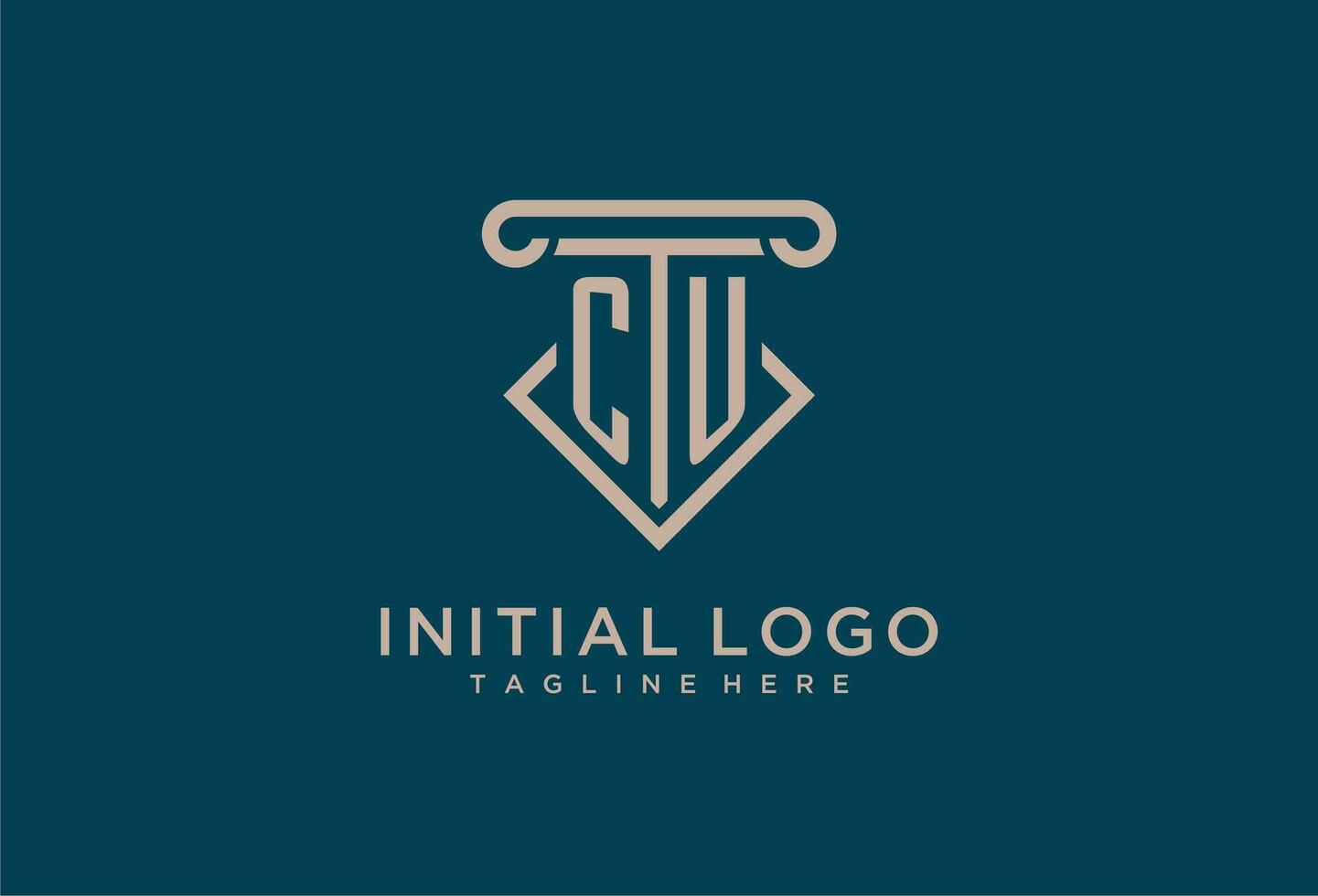 CU initial with pillar icon design, clean and modern attorney, legal firm logo vector