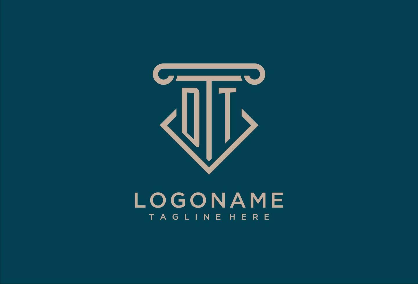 DT initial with pillar icon design, clean and modern attorney, legal firm logo vector