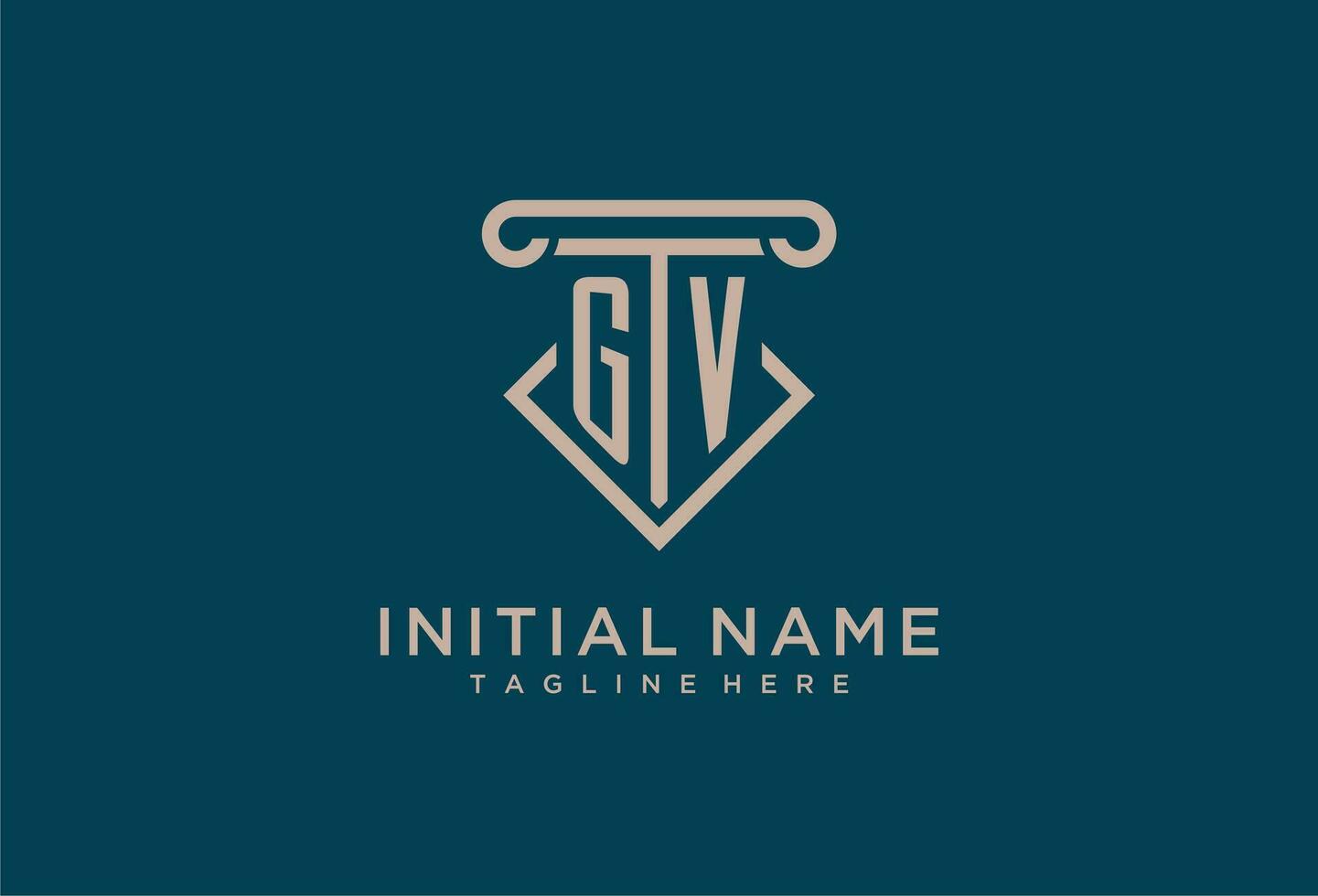 GV initial with pillar icon design, clean and modern attorney, legal firm logo vector