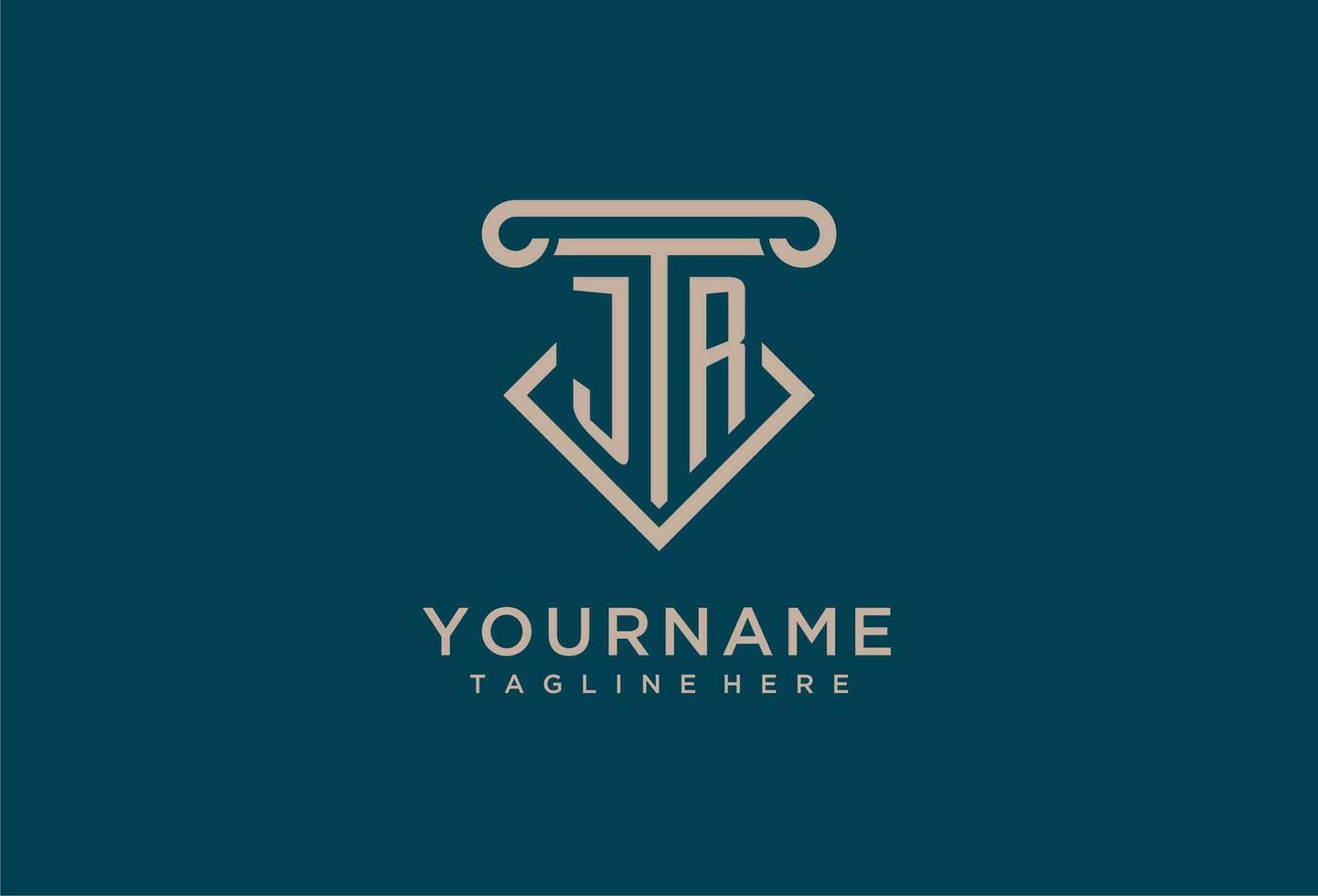 JR initial with pillar icon design, clean and modern attorney, legal firm logo vector