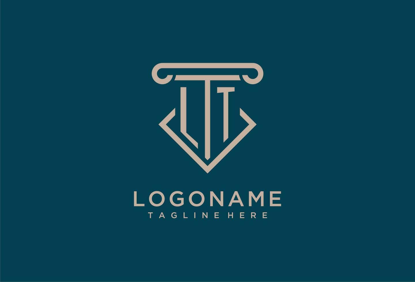 LT initial with pillar icon design, clean and modern attorney, legal firm logo vector