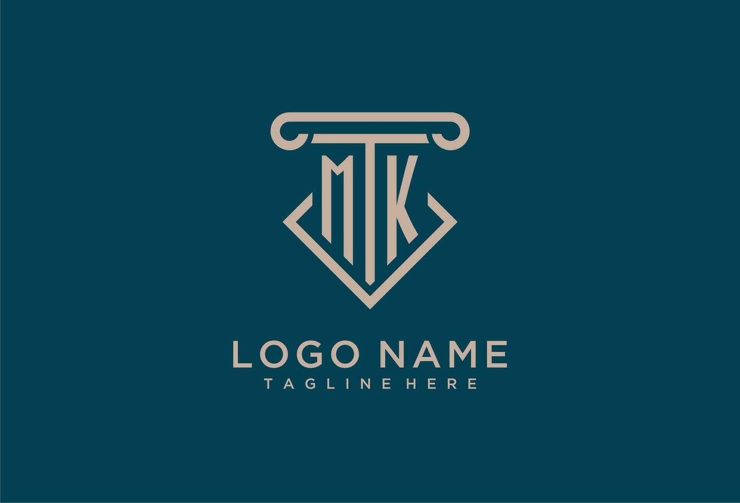 MK initial with pillar icon design, clean and modern attorney, legal firm logo vector