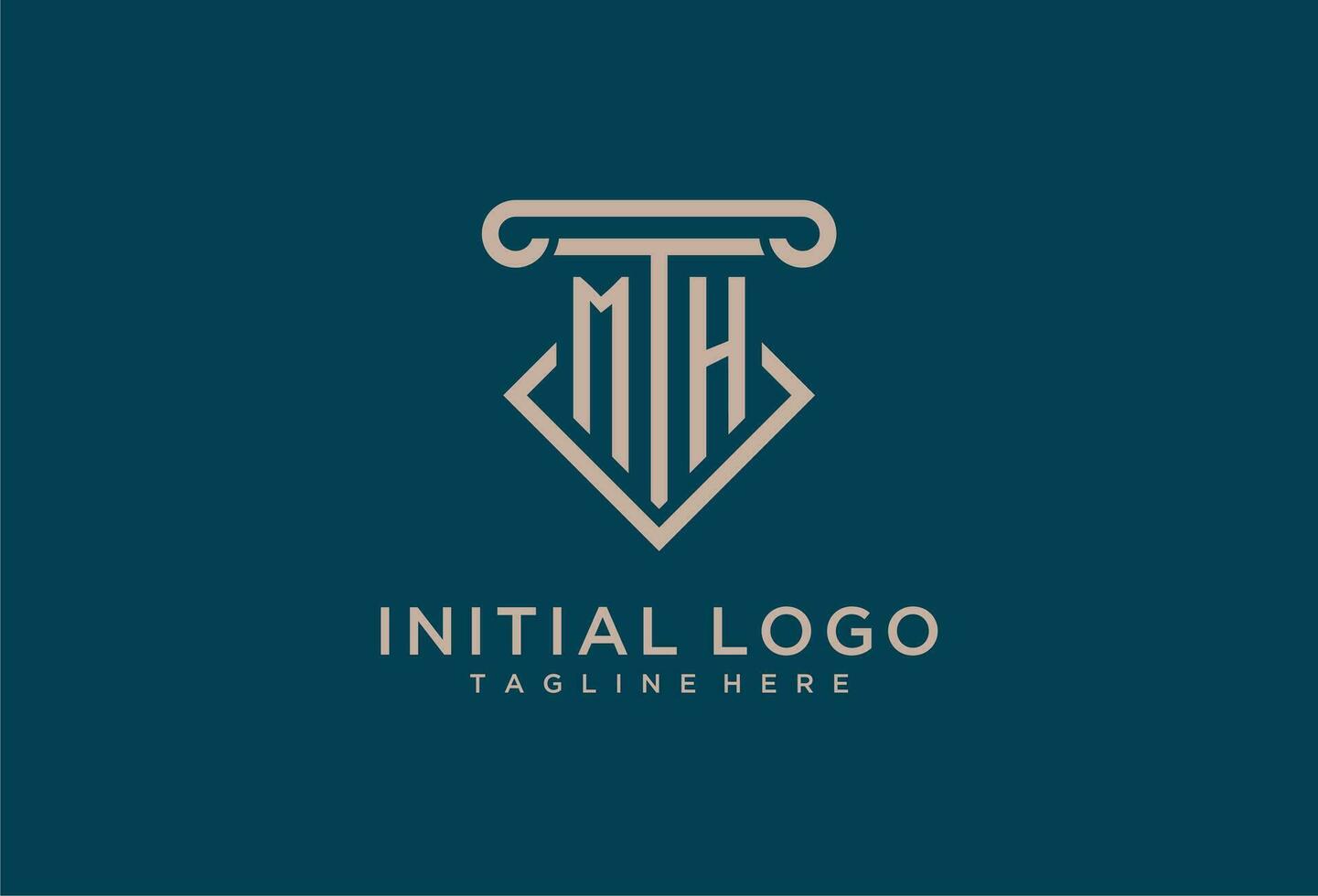 MH initial with pillar icon design, clean and modern attorney, legal firm logo vector
