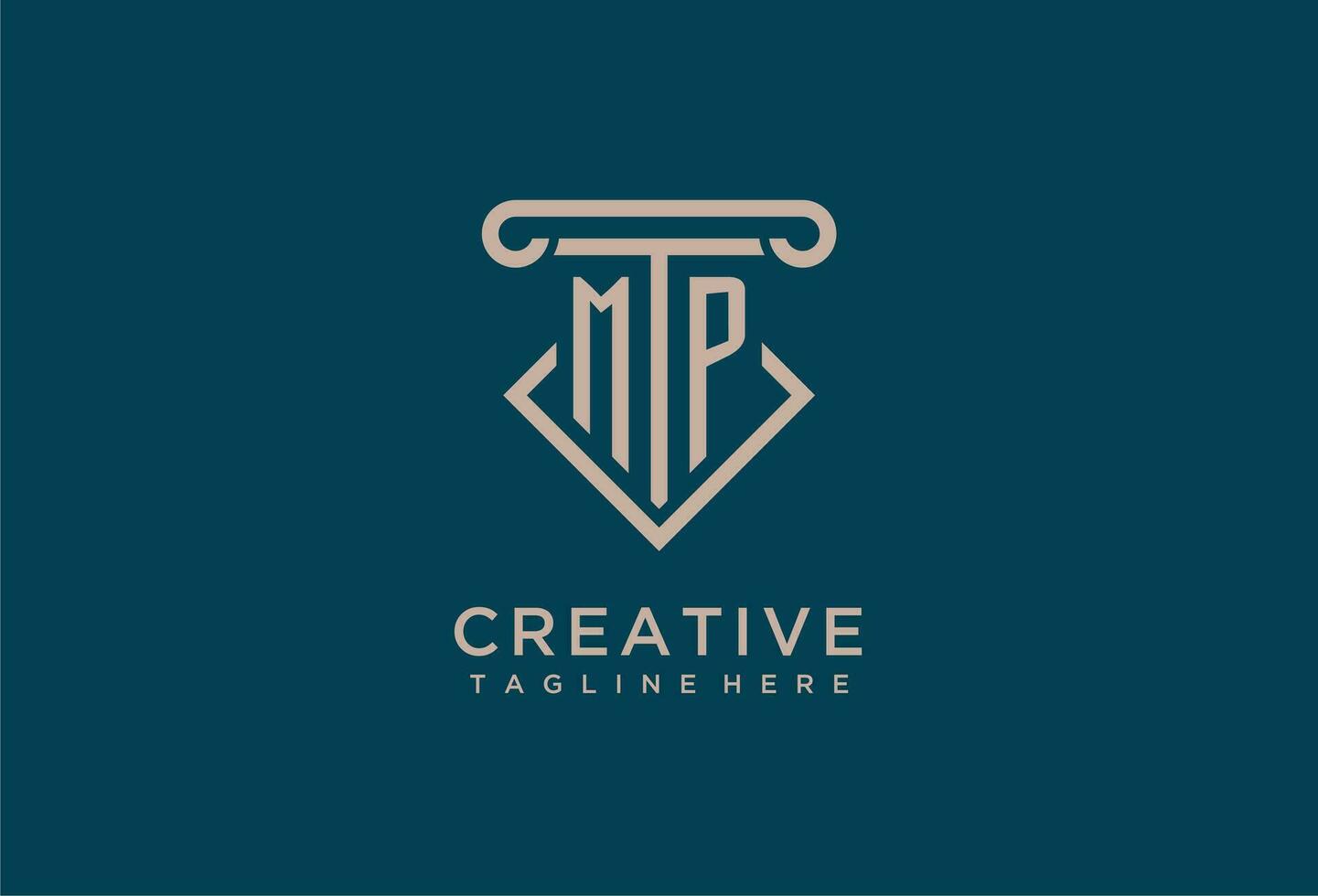 MP initial with pillar icon design, clean and modern attorney, legal firm logo vector
