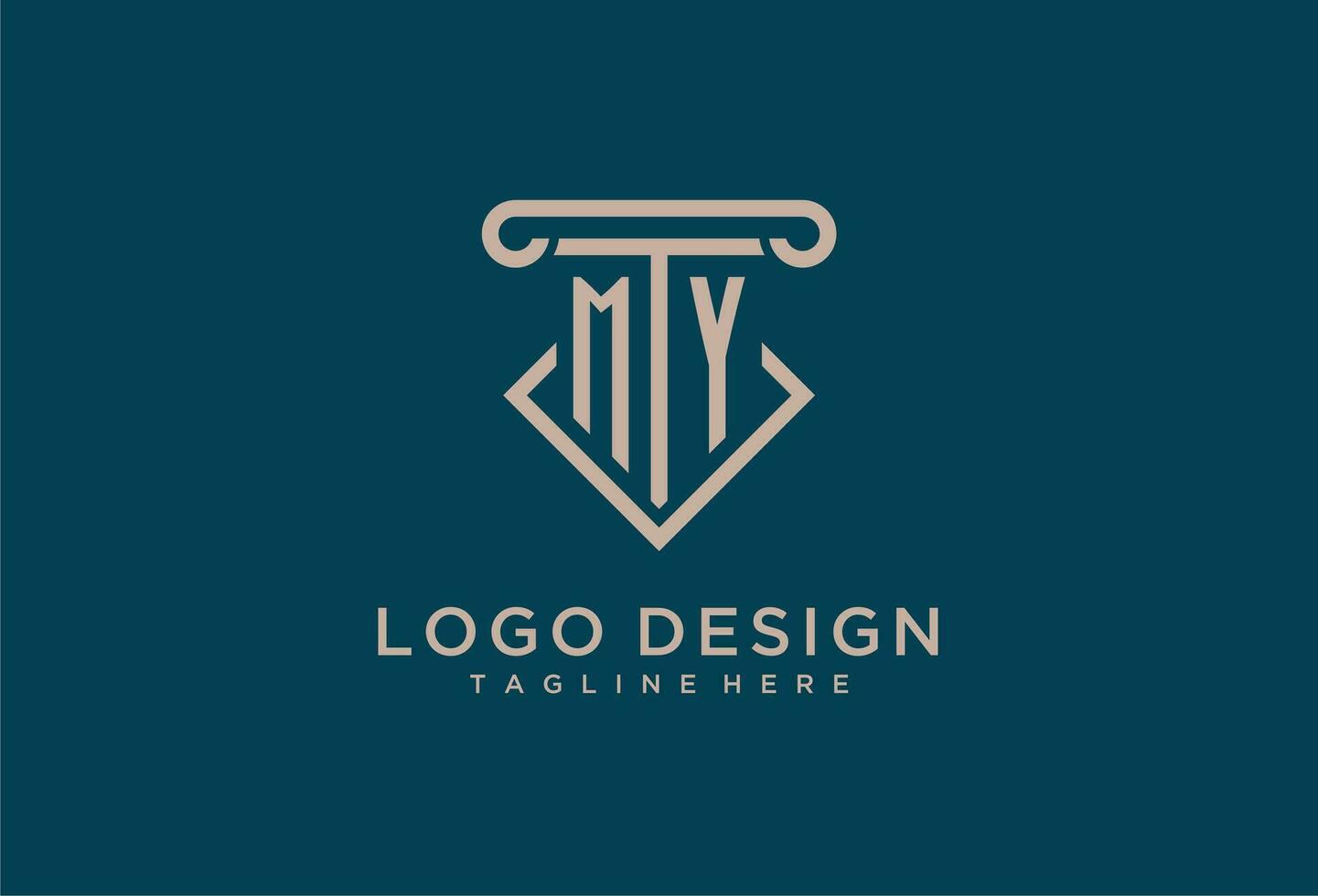 mi inicial con pilar icono diseño, limpiar y moderno abogado, legal firma logo vector