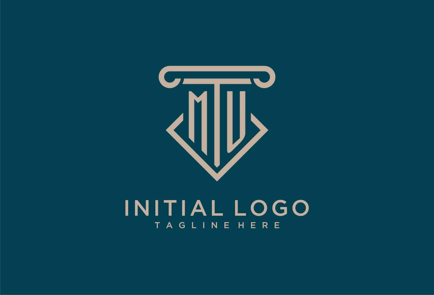 MU initial with pillar icon design, clean and modern attorney, legal firm logo vector