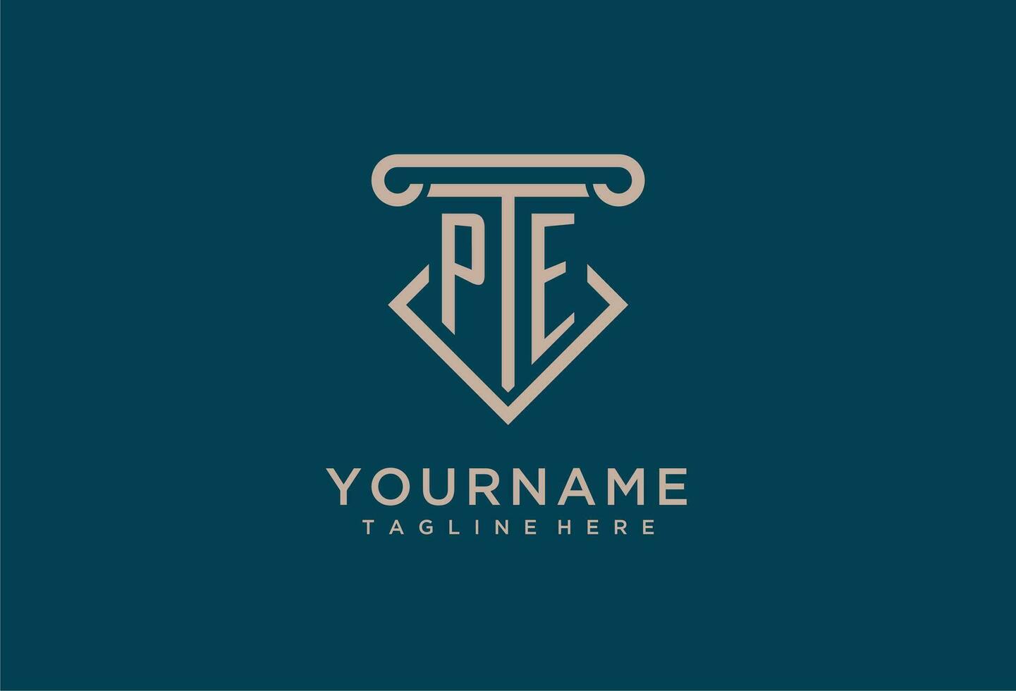 PE initial with pillar icon design, clean and modern attorney, legal firm logo vector