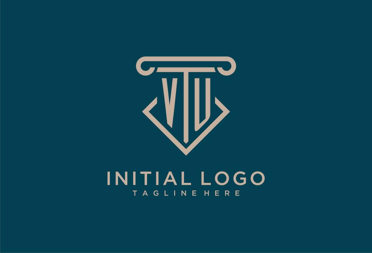 vu inicial con pilar icono diseño, limpiar y moderno abogado, legal firma logo vector
