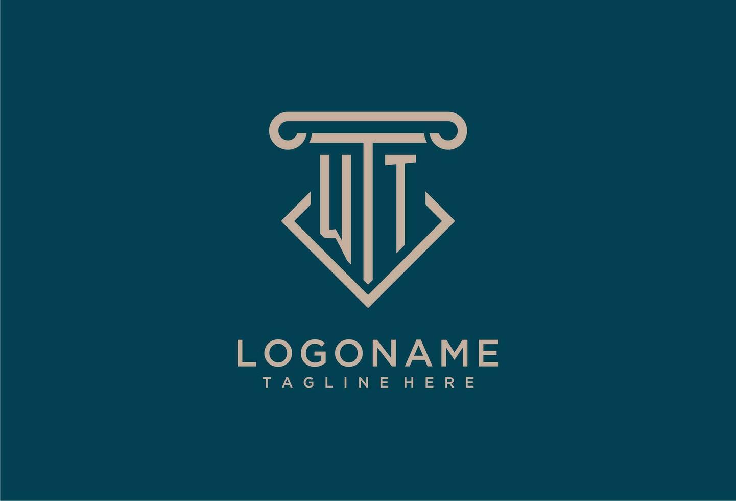 WT initial with pillar icon design, clean and modern attorney, legal firm logo vector