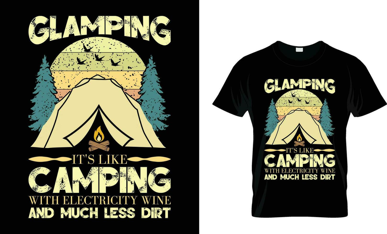 glamping it's like camping with electricity wine and much less dirt, Camp Lover Shirt, Adventure Shirt, Glamping Gift,retro vintage t-shirt vector