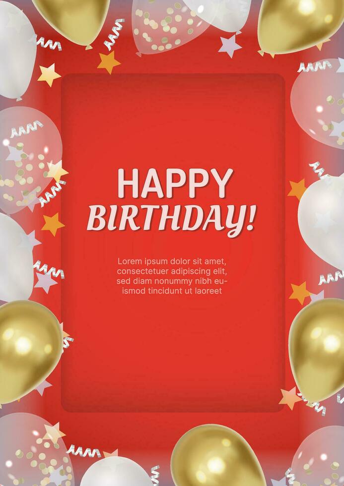 Happy birthday congratulation poster design with realistic balloons vector