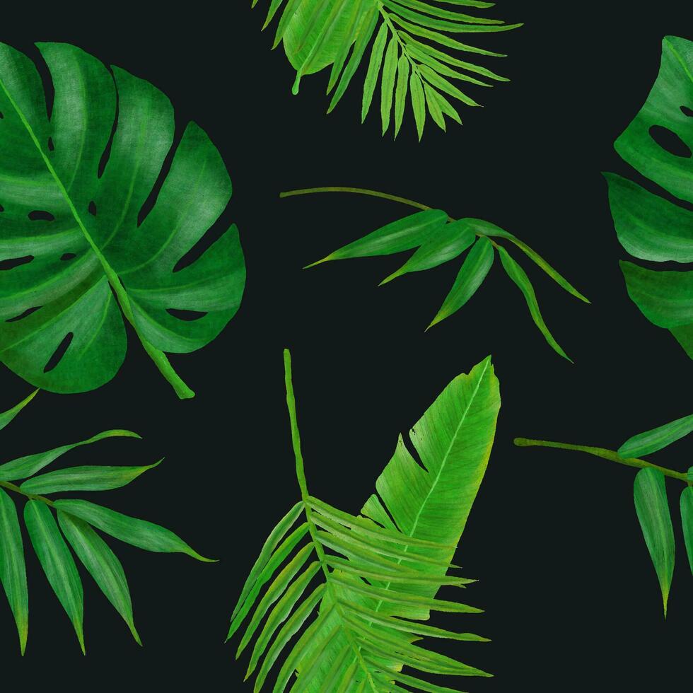 Tropical leaves seamless pattern dark vector