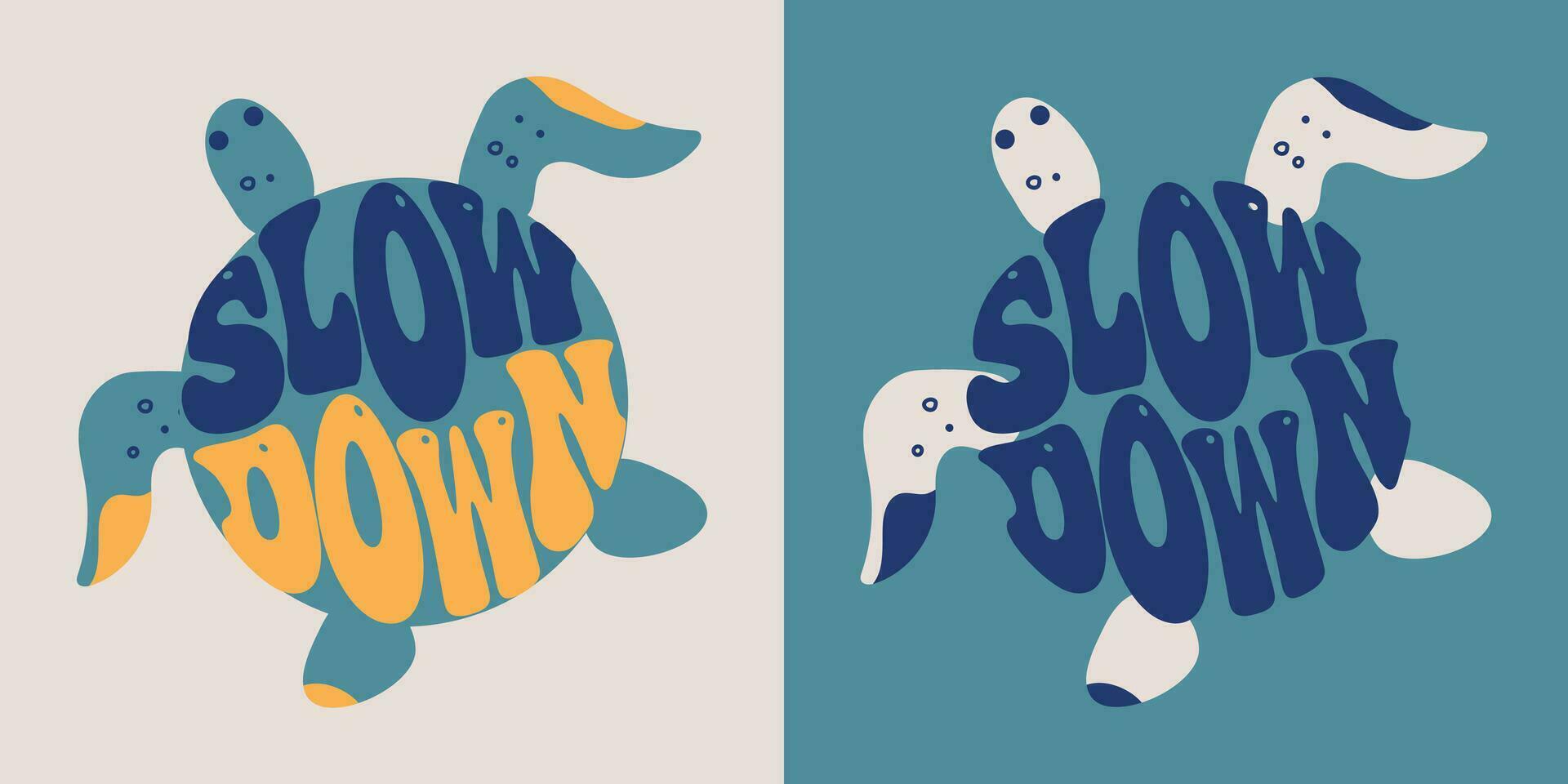 Slow down. Retro groovy lettering. Retro slogan in round shape.Vector turtle icon illustration for greeting card, t shirt, print, stickers, posters design on white background. vector