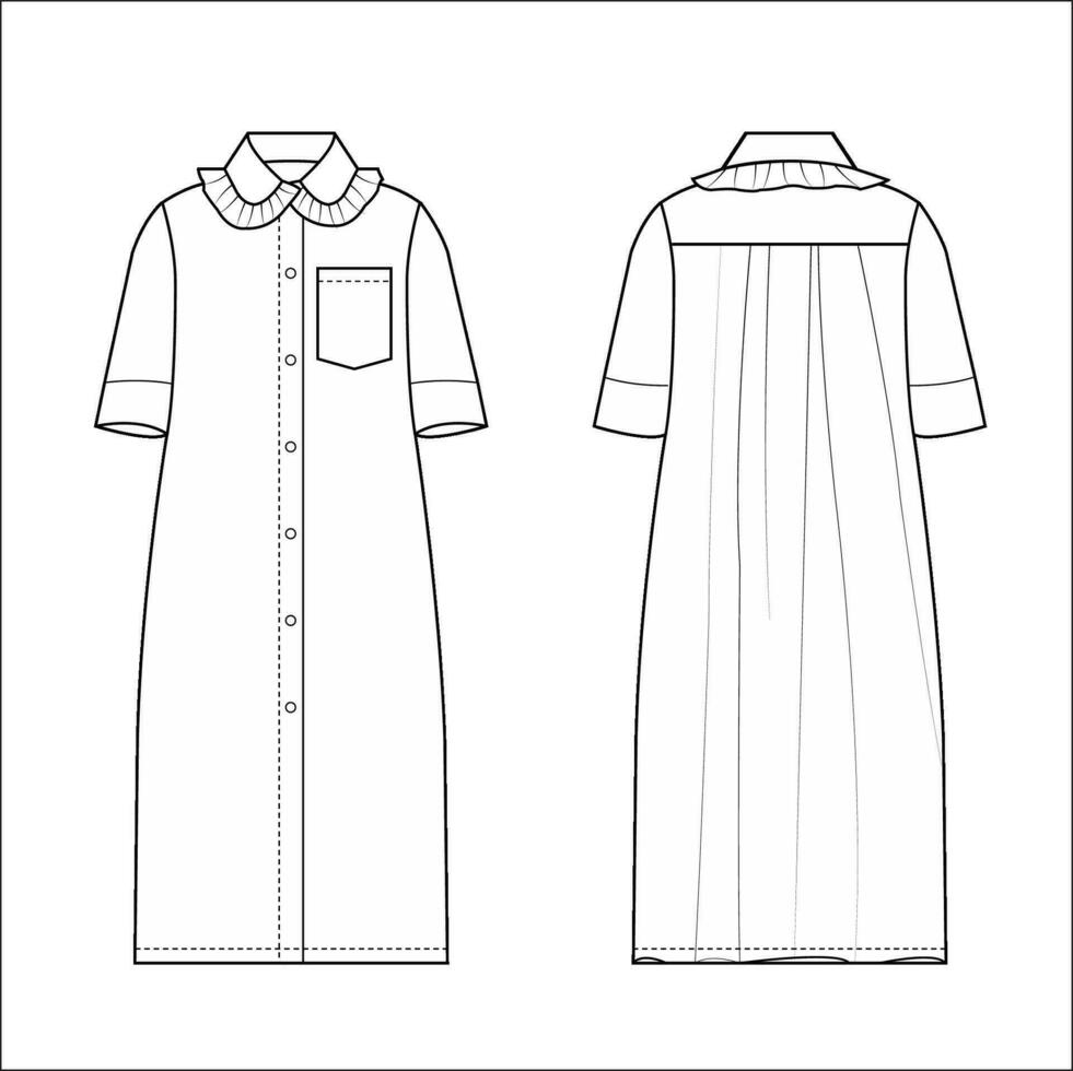 Ladies Long Dress, Maxi Dress Flat Sketch vector