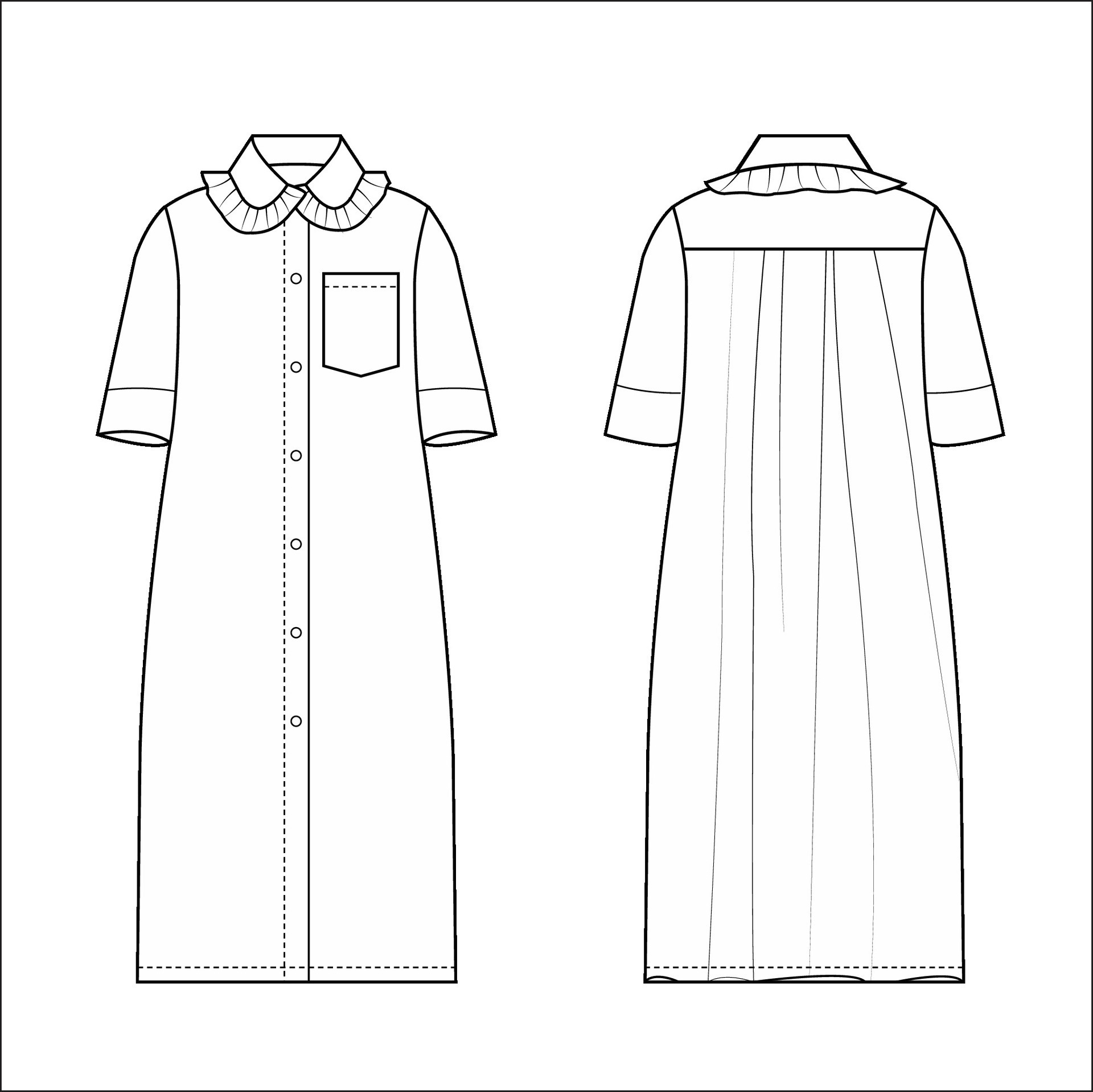Women Dress Fashion Flat Sketch Template Long Maxi Dress