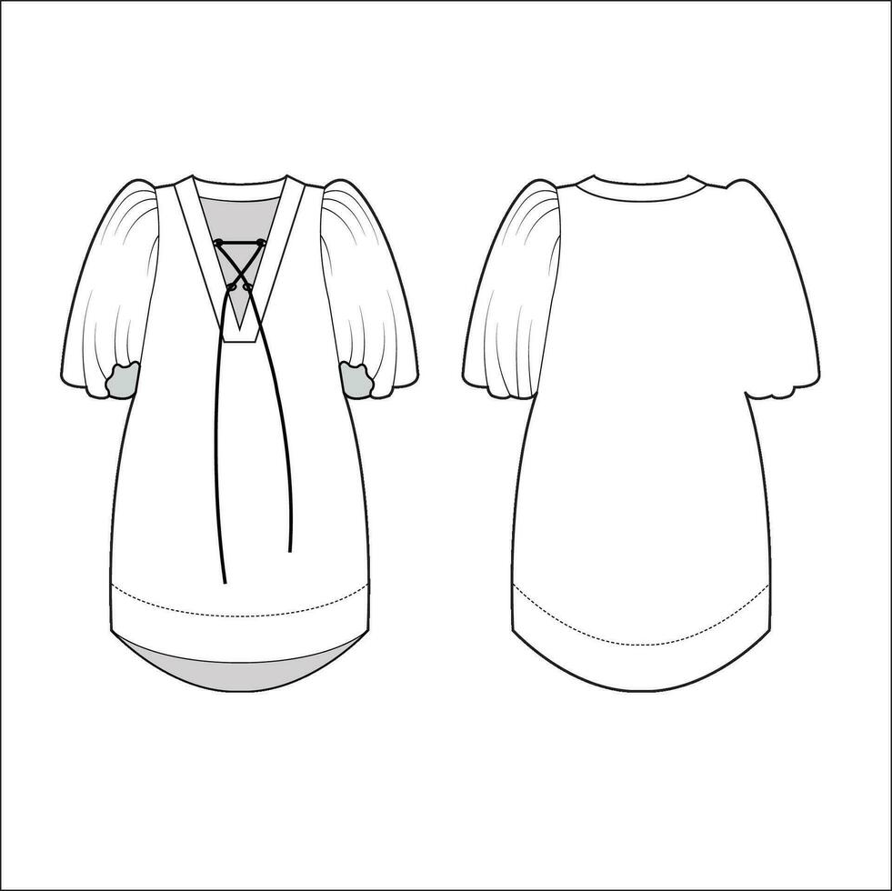 Ladies Tops, Blouse Sketch CAD template vector