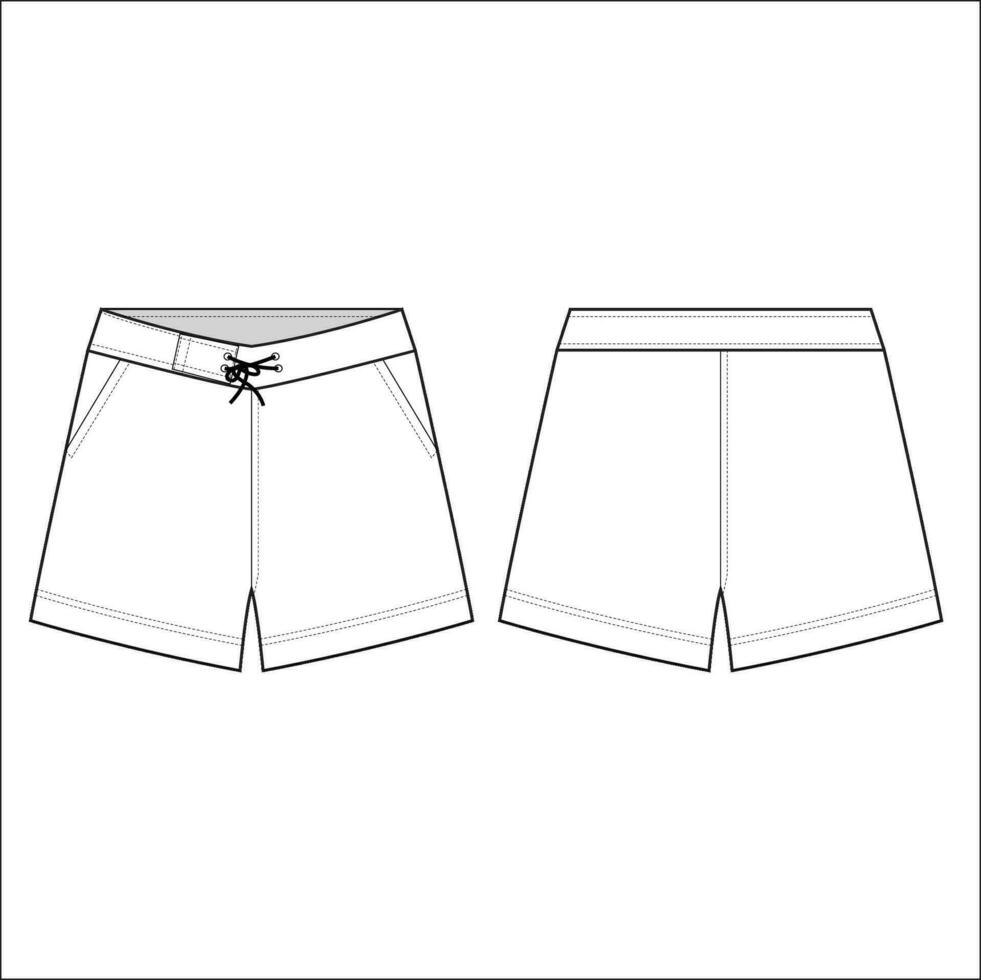 Shorts Flat Sketch, CAD Template vector