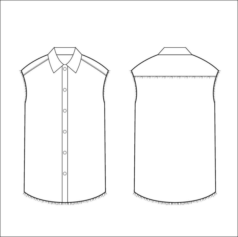Ladies sleeveless shirt flat sketch vector