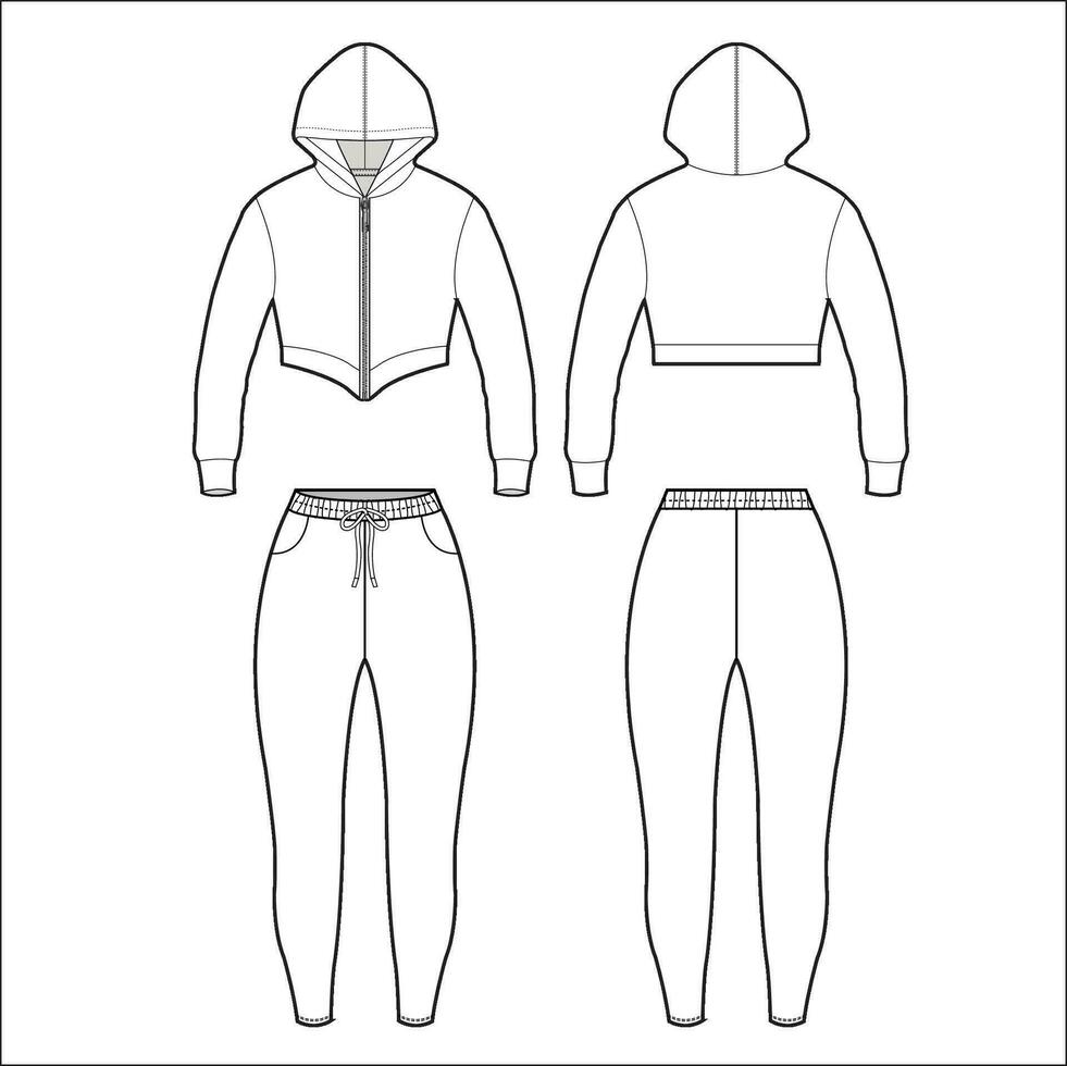 Sweatsuit crop hoodie and sweat pants sketch vector