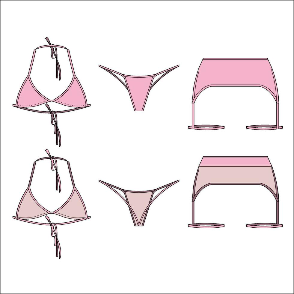 Ladies swimwear bra, panty pink color template vector
