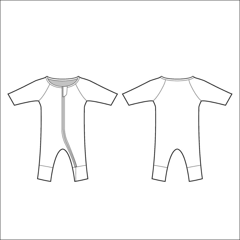 Baby Romper flat Sketch Template vector