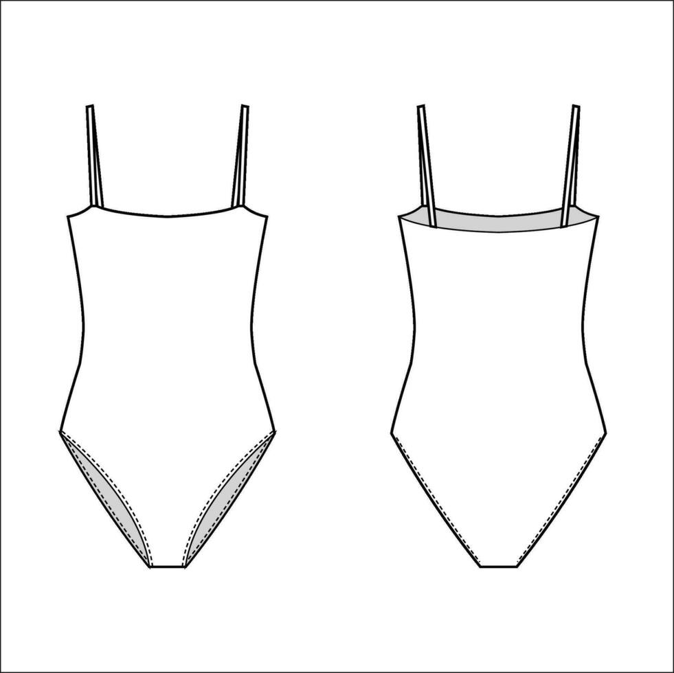 Ladies' swimsuit flat sketch, CAD template vector