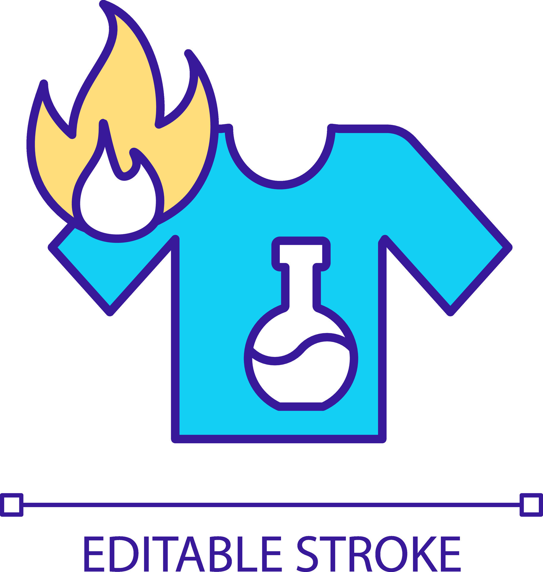 Flammable clothing material RGB color icon. Flame resistant t shirt