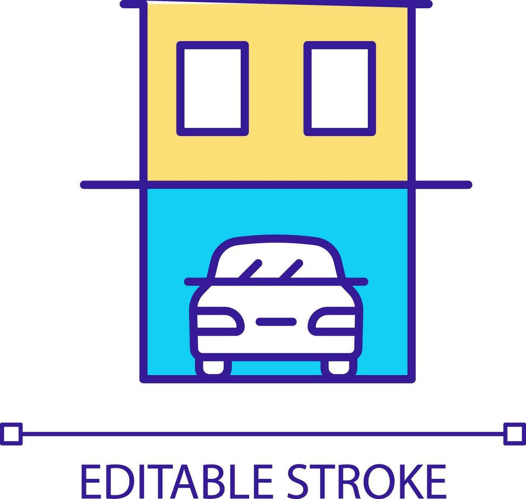 Garage underneath house RGB color icon. Safely vehicle storage. Basement garage. Safety precaution. Isolated vector illustration. Simple filled line drawing. Editable stroke