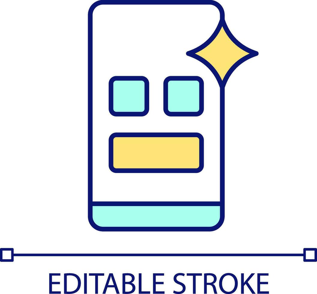 Mobile application RGB color icon. Smartphone. Website development. Site elements and buttons. Isolated vector illustration. Simple filled line drawing. Editable stroke