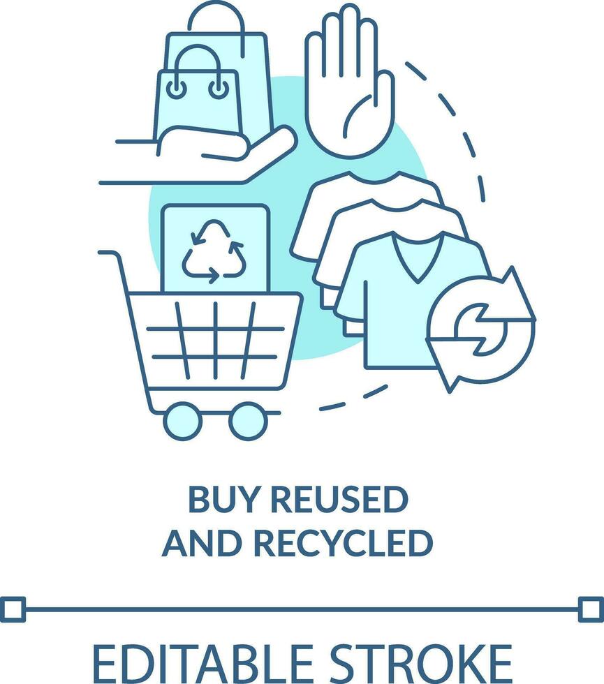 Buy reused and recycled turquoise concept icon. Zero waste business approach abstract idea thin line illustration. Isolated outline drawing. Editable stroke vector