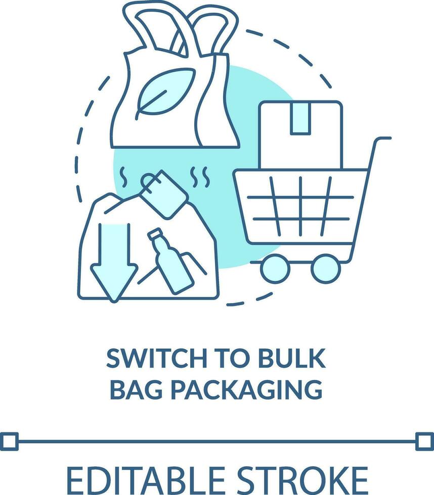 Switch to bulk bag packaging turquoise concept icon. Zero waste business abstract idea thin line illustration. Isolated outline drawing. Editable stroke vector