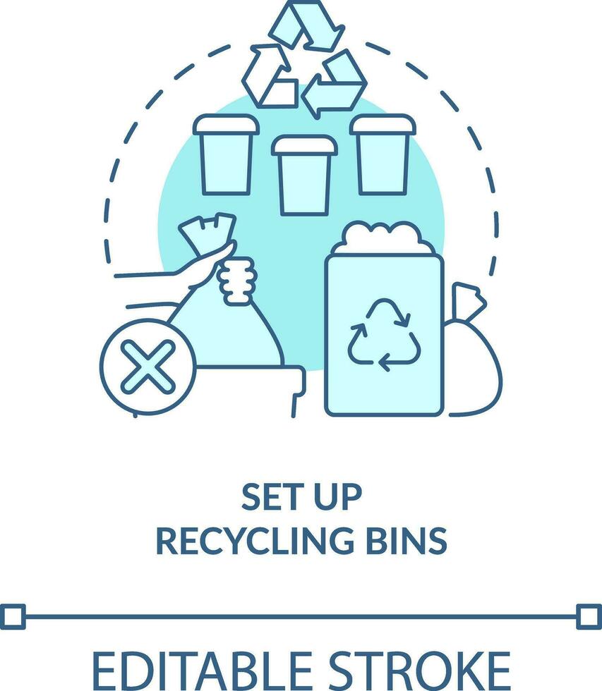 Set up recycling bins turquoise concept icon. Becoming zero waste company abstract idea thin line illustration. Isolated outline drawing. Editable stroke vector