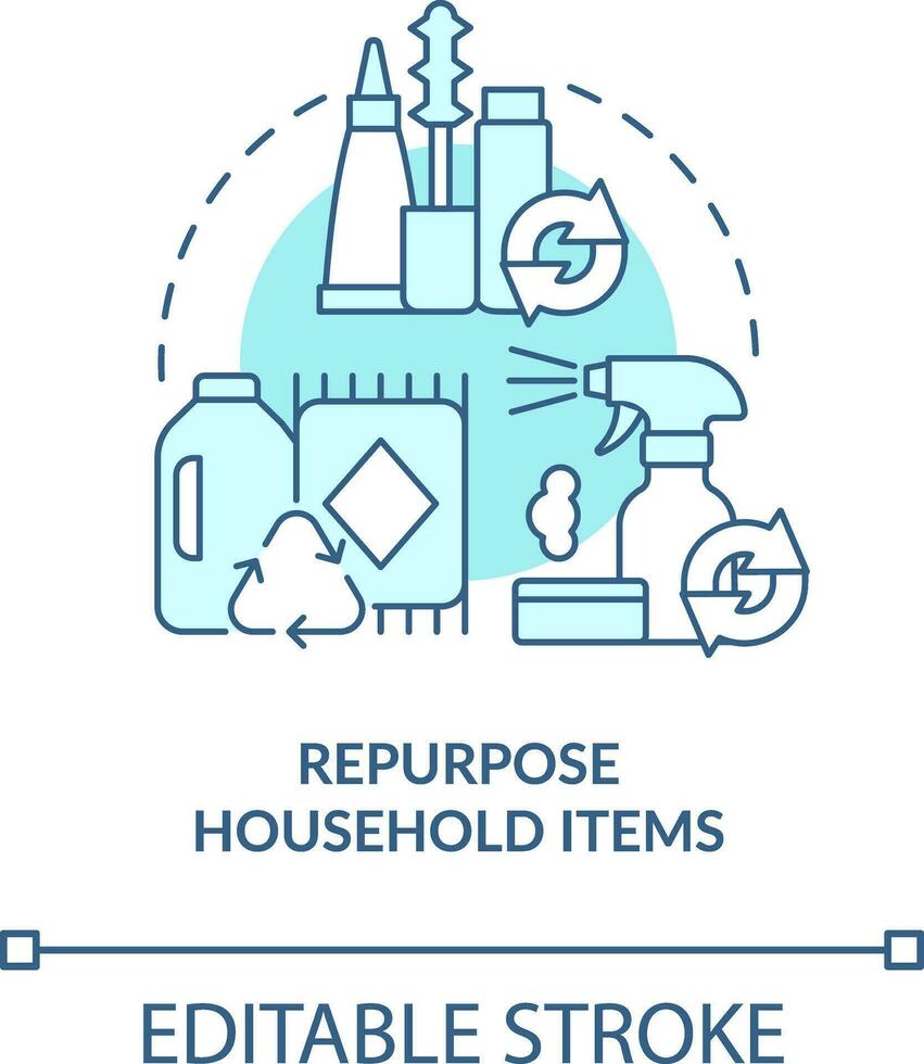 Repurpose household items turquoise concept icon. Transitioning into zero-waste abstract idea thin line illustration. Isolated outline drawing. Editable stroke vector