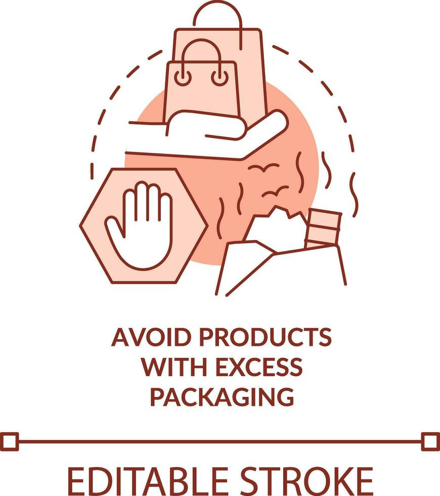 Avoid products with excess packaging terracotta concept icon. Reduce waste abstract idea thin line illustration. Isolated outline drawing. Editable stroke vector