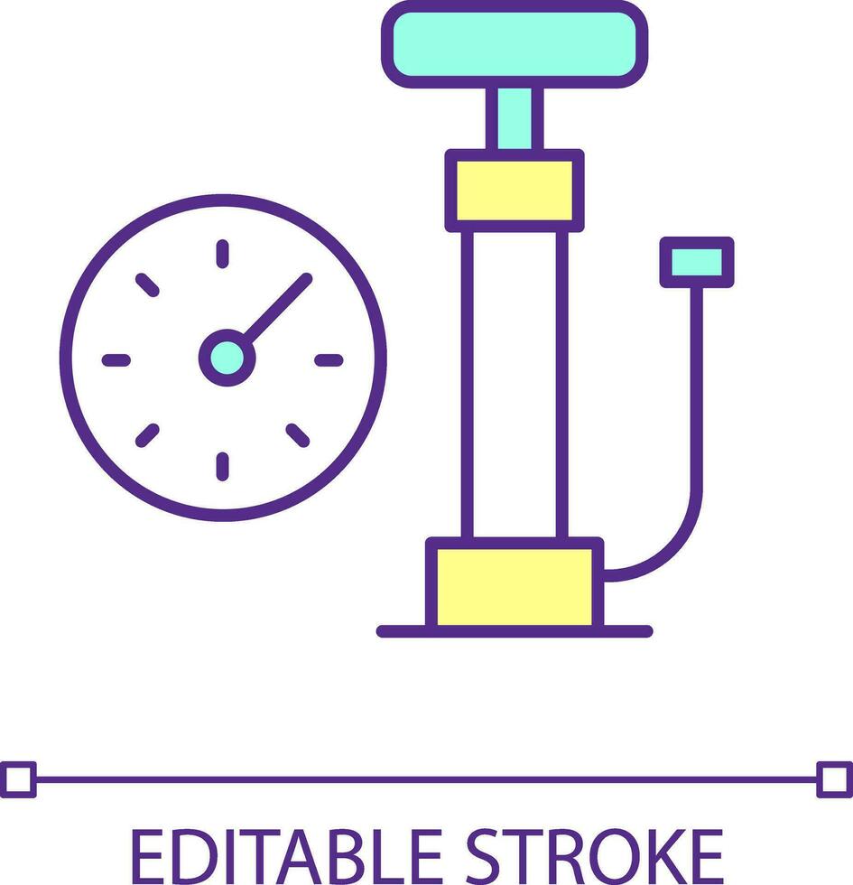 Tires pump RGB color icon. Air inflator for vehicles. Compressor. Tires pressure measurement. Isolated vector illustration. Simple filled line drawing. Editable stroke