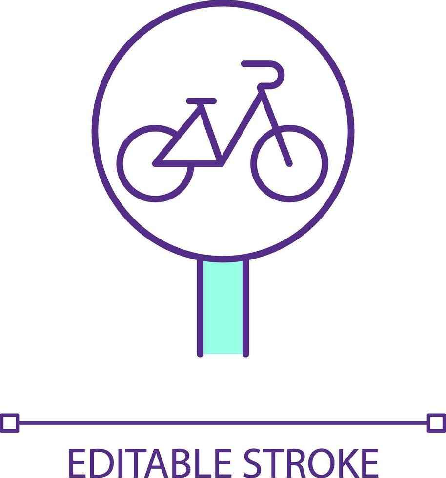 Bicycle route sign RGB color icon. Bike lane signage. Road traffic marking. Driving regulation. Isolated vector illustration. Simple filled line drawing. Editable stroke