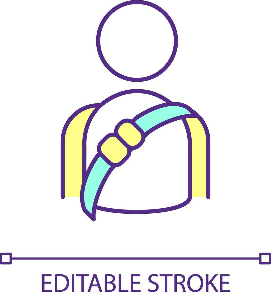 Fasten seat belt RGB color icon. Safety harness. Driving security. Injury prevention. Vehicle device. Isolated vector illustration. Simple filled line drawing. Editable stroke