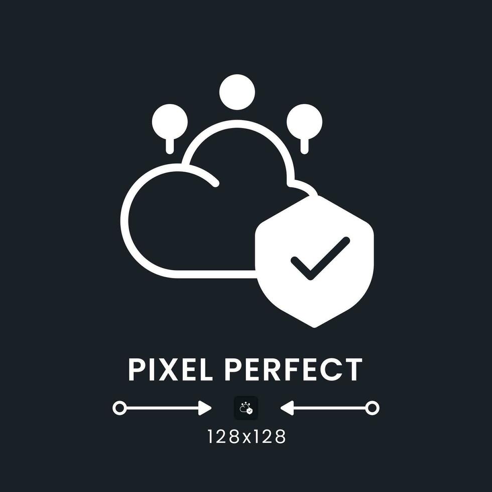 Cloud security white solid desktop icon. Data privacy protection. Access control. Pixel perfect 128x128, outline 4px. Silhouette symbol for dark mode. Glyph pictogram. Vector isolated image