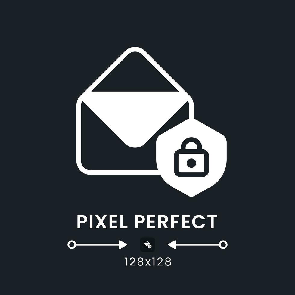 Email security white solid desktop icon. Account protection. Prevent unauthorized access. Pixel perfect 128x128, outline 4px. Silhouette symbol for dark mode. Glyph pictogram. Vector isolated image