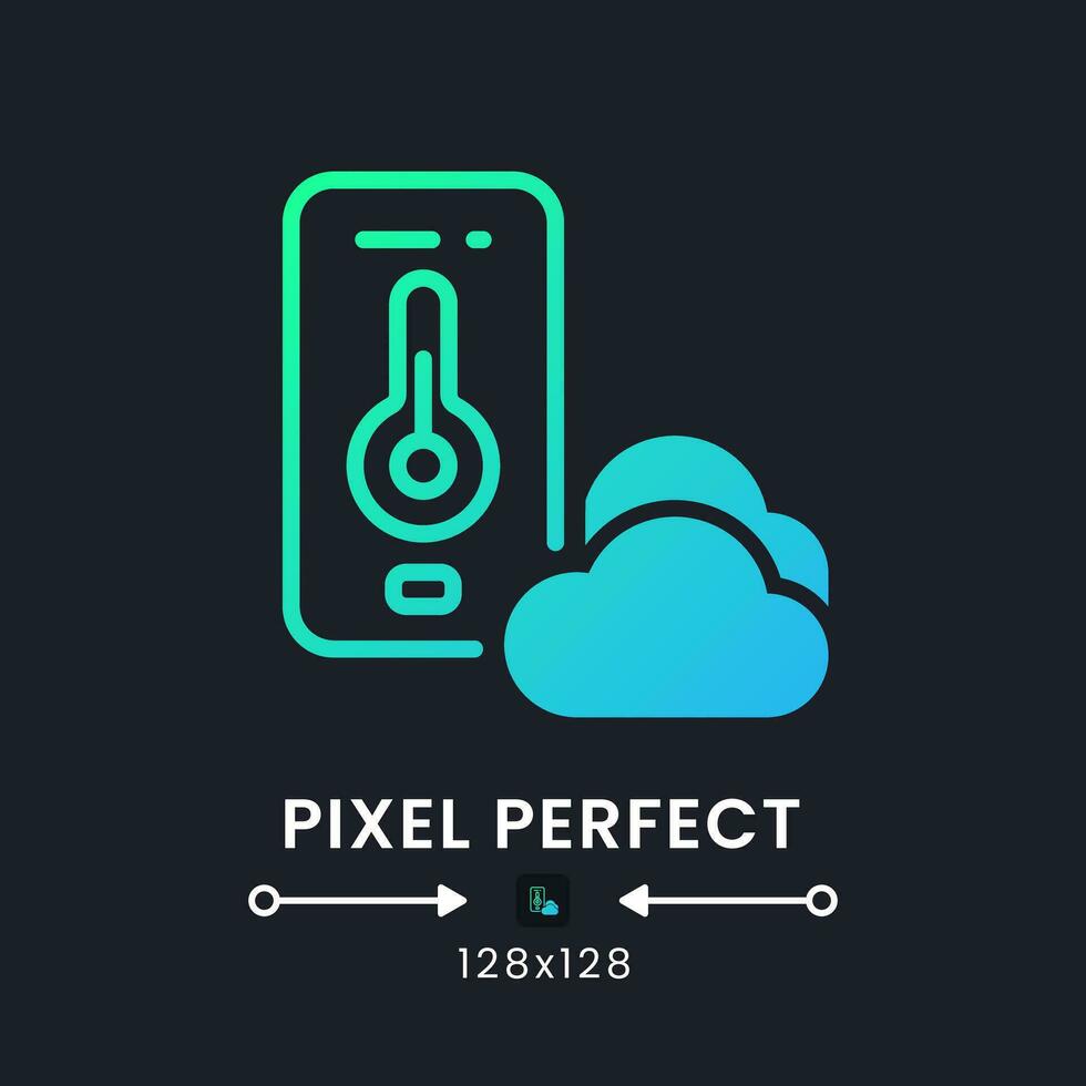 Weather app blue solid gradient desktop icon on black. Meteorological forecast. Atmosphere conditions. Pixel perfect 128x128, outline 4px. Glyph pictogram for dark mode. Isolated vector image