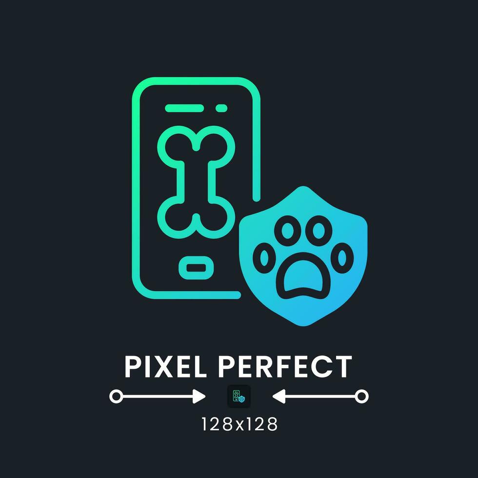 Pet Care app blue solid gradient desktop icon on black. Dog walking. Veterinarian services. E commerce. Pixel perfect 128x128, outline 4px. Glyph pictogram for dark mode. Isolated vector image