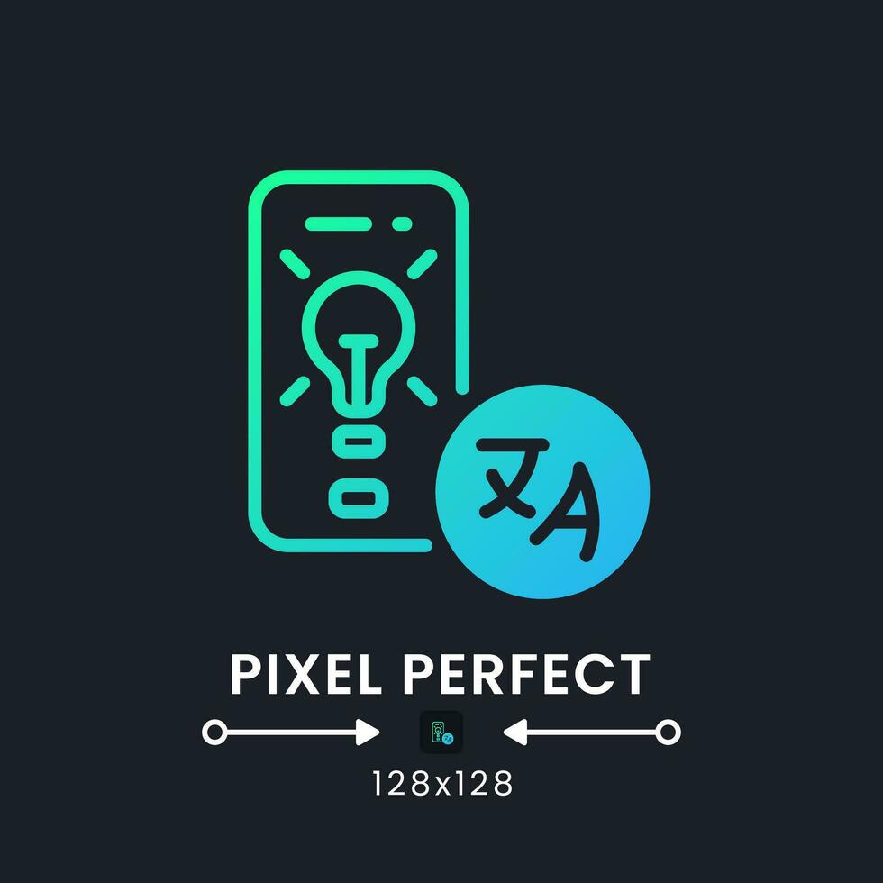 Language Learning app blue solid gradient desktop icon on black. Educational software. Grammar skills. Pixel perfect 128x128, outline 4px. Glyph pictogram for dark mode. Isolated vector image