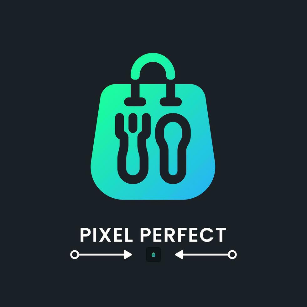Fast food package blue solid gradient desktop icon on black. Delivery service. Restaurant takeaway menu. Pixel perfect, outline 4px. Glyph pictogram for dark mode. Isolated vector image