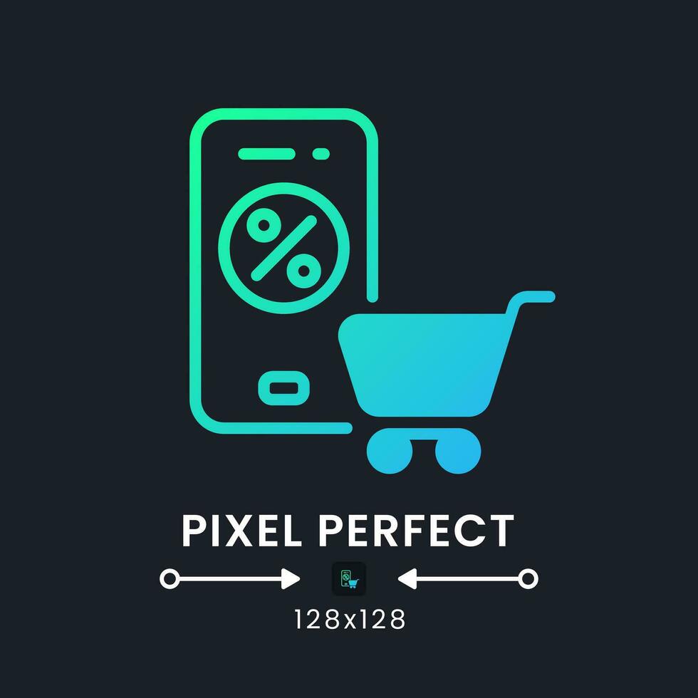 Online Shopping app blue solid gradient desktop icon on black. Ecommerce platform. Grocery delivery. Pixel perfect 128x128, outline 4px. Glyph pictogram for dark mode. Isolated vector image