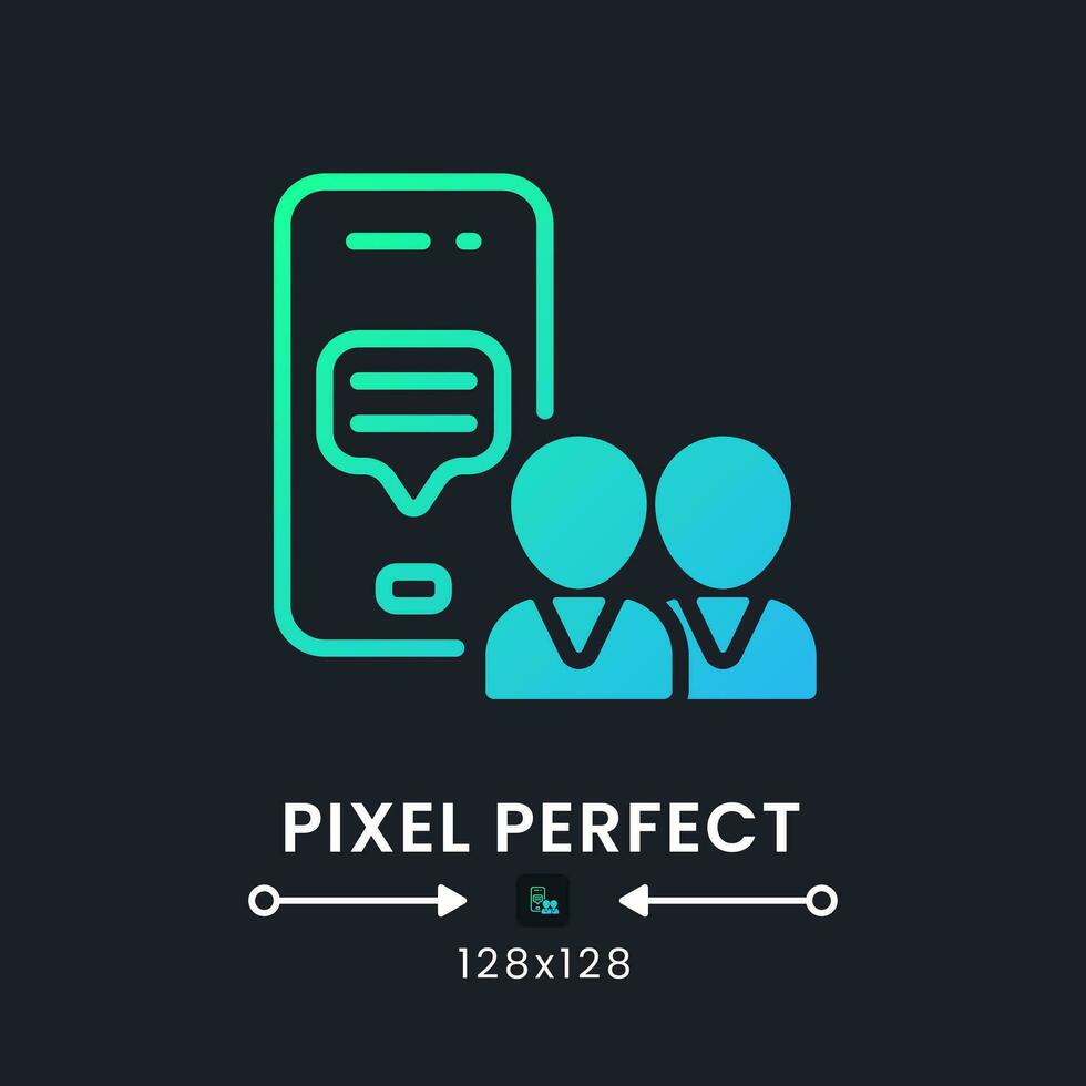 Work communication app blue solid gradient desktop icon on black. Team chat. Instant messaging. Pixel perfect 128x128, outline 4px. Glyph pictogram for dark mode. Isolated vector image