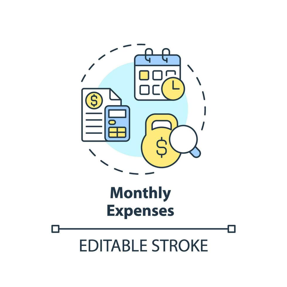 Monthly expenses concept icon. Mortgage payment. Bill analysis. Personal economy. Financial planning. Household budget abstract idea thin line illustration. Isolated outline drawing. Editable stroke vector