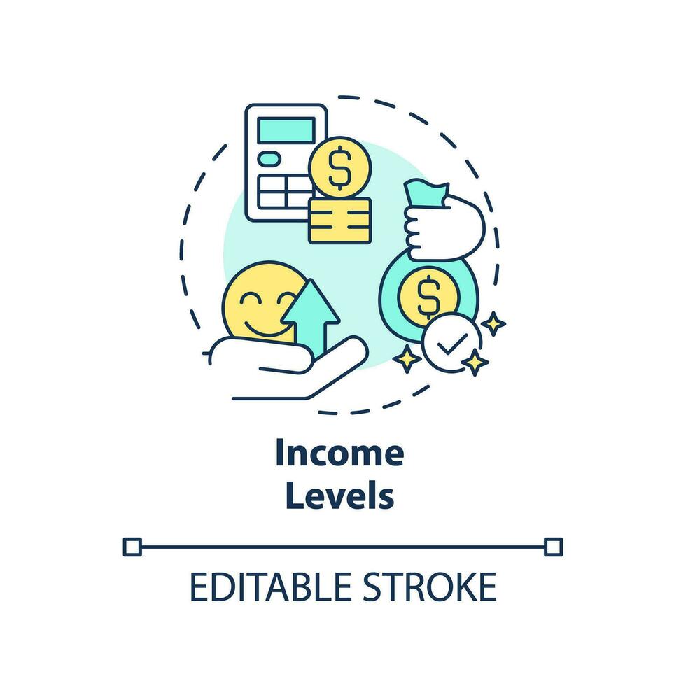 Income levels concept icon. Earnings growth. Pay scale. Standard of living. Well being. Financial wellness abstract idea thin line illustration. Isolated outline drawing. Editable stroke vector