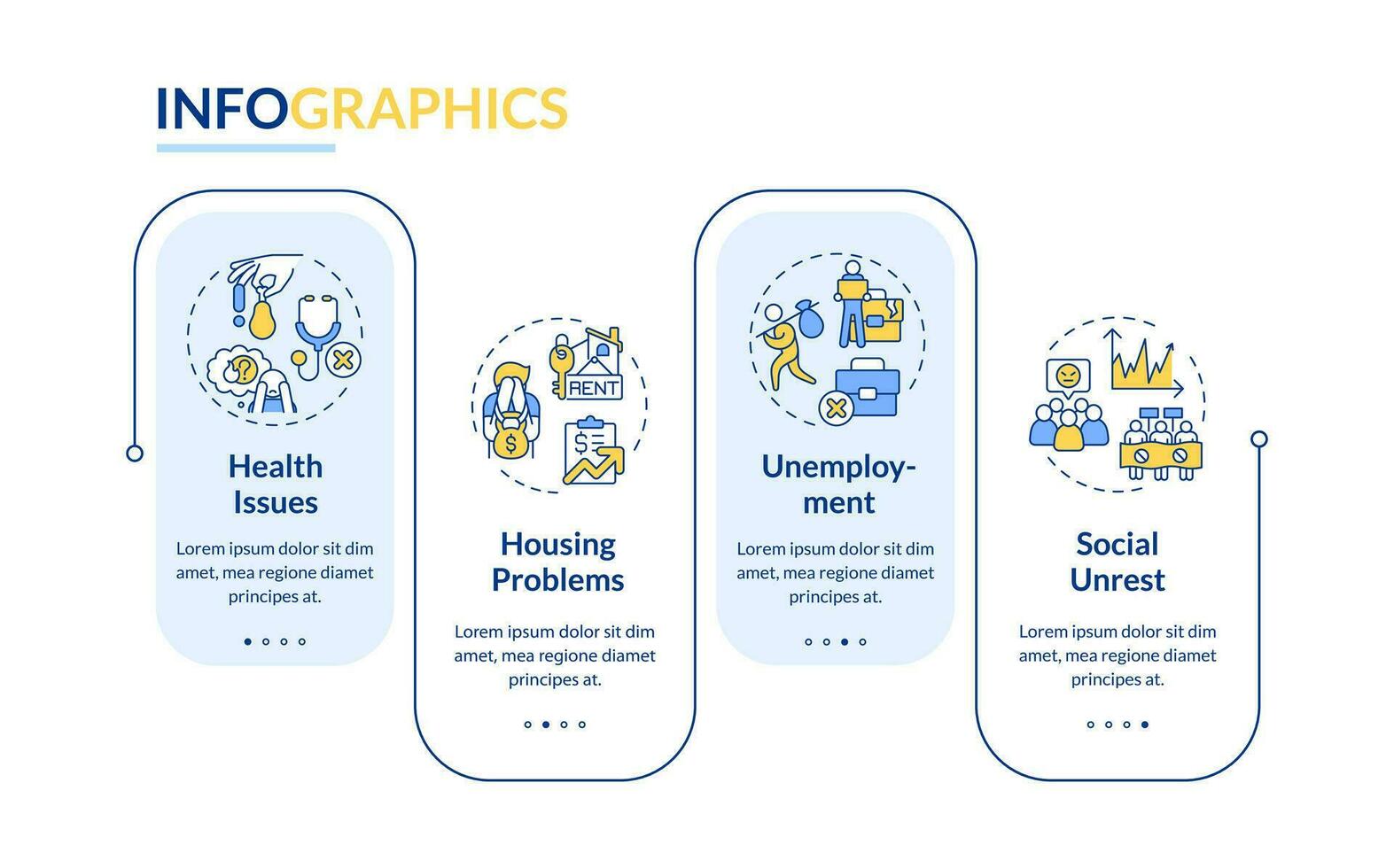 Cost of living crisis effect rectangle infographic template. Data visualization with 4 steps. Editable timeline info chart. Workflow layout with line icons vector