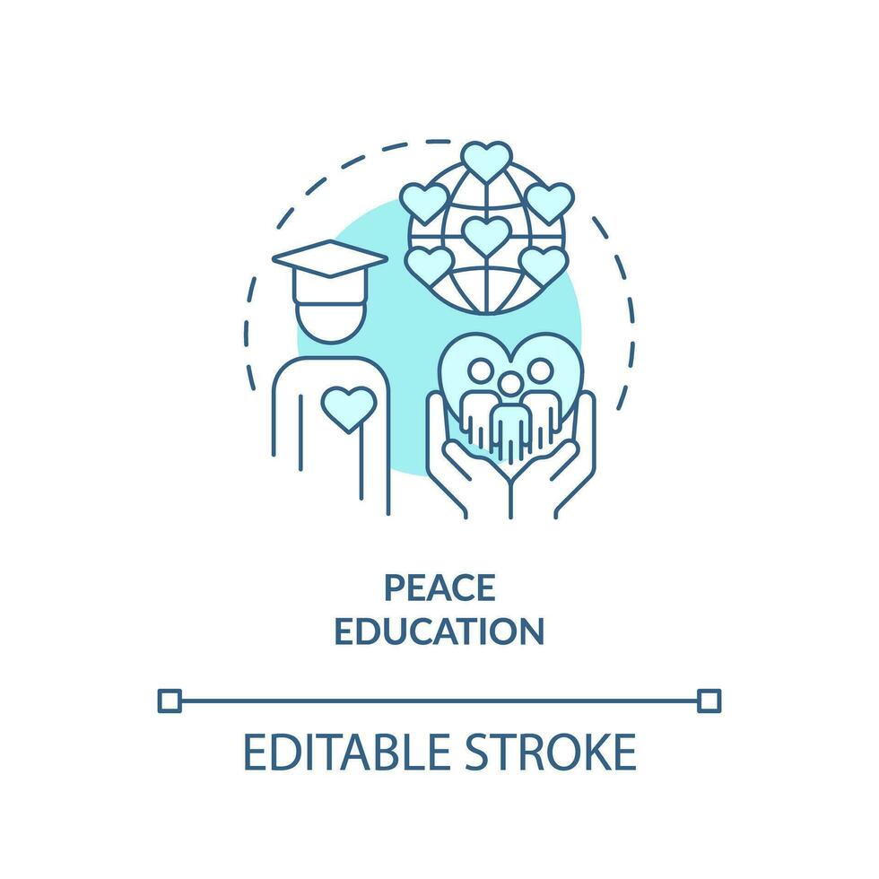 Peace education turquoise concept icon. Peaceful global community. Peacebuilding abstract idea thin line illustration. Isolated outline drawing. Editable stroke vector